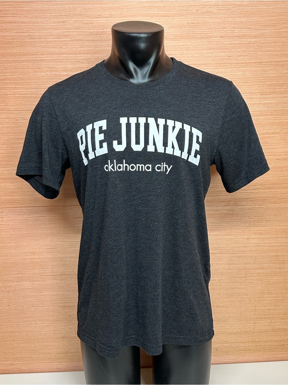 Pie Junkie Oklahoma City Charcoal Black Short Sleeve T-Shirt Adult Size Large